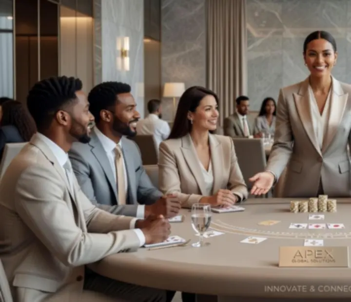 Blackjack stůl na elegantním firemním večírku