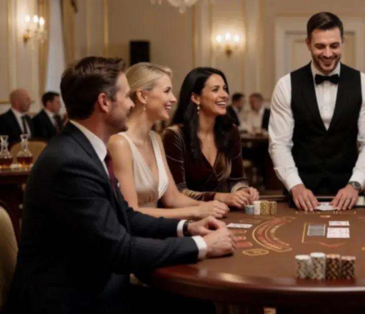 Hosté u blackjackového stolu na elegantní firemní akci
