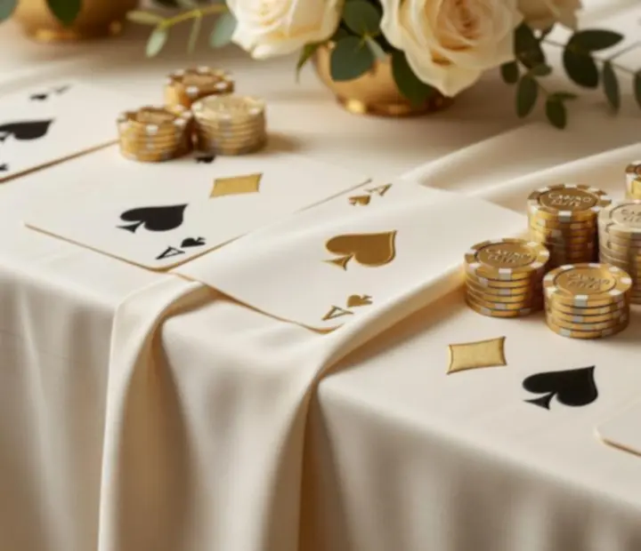 Detail kasinové dekorace a elegantně prostřeného stolu